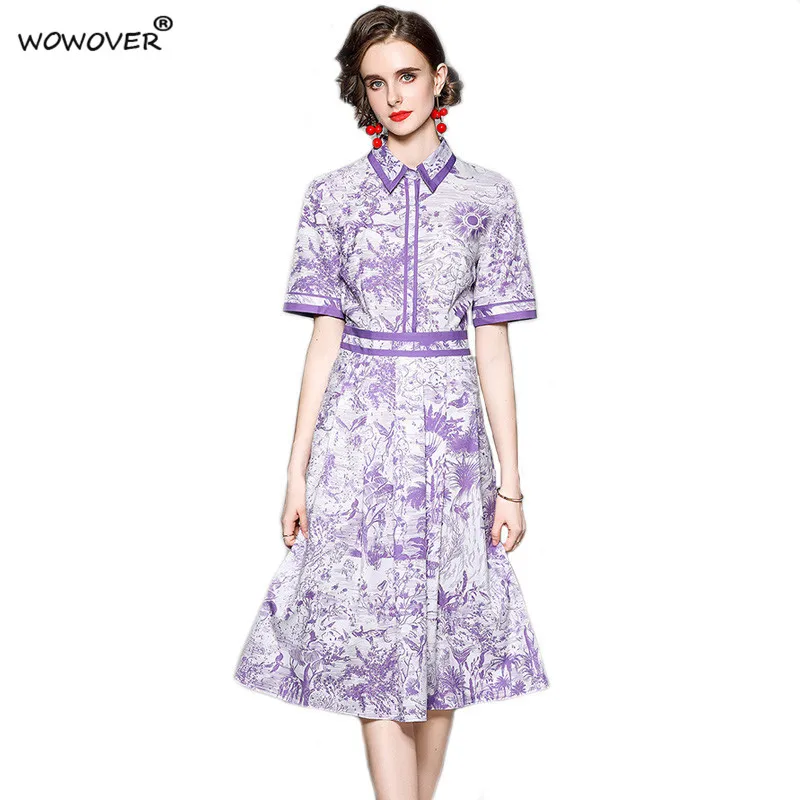 Женское модельное платье-рубашка с коротким рукавом, повседневное фиолетовое платье с винтажным принтом, одежда для отдыха, лето 2021 
Женское модельное платье-рубашка с коротким рукавом, повседневное фиолетовое платье с винтажным принтом, одежда для отдыха, лето 2021