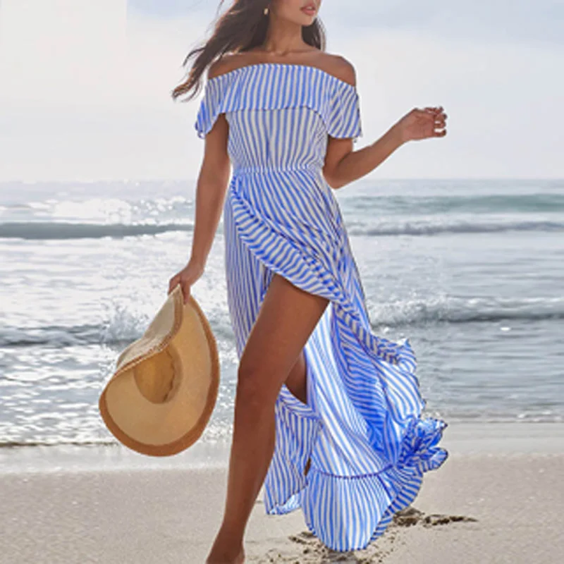 Women Off Shoulder Striped Print Long Dress 2021 Summer Slash Neck Split Party Dress Spring Hollow Out Sleeveless Beach Dresses
Women Off Shoulder Striped Print Long Dress 2021 Summer Slash Neck Split Party Dress Spring Hollow Out Sleeveless Beach Dresses