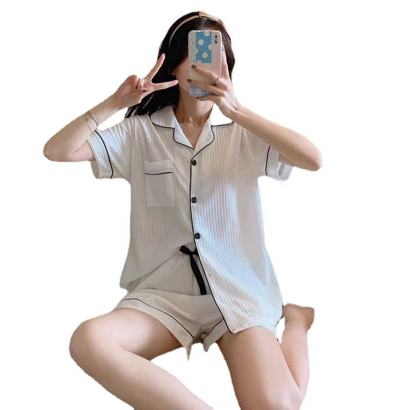 2021 Fashion Pajamas For Women Cotton Pyjamas Set Bow 2 Pieces Short Sleeve Shorts Sleepwear Suit Female Loungewear Homewear New 
2021 Fashion Pajamas For Women Cotton Pyjamas Set Bow 2 Pieces Short Sleeve Shorts Sleepwear Suit Female Loungewear Homewear New