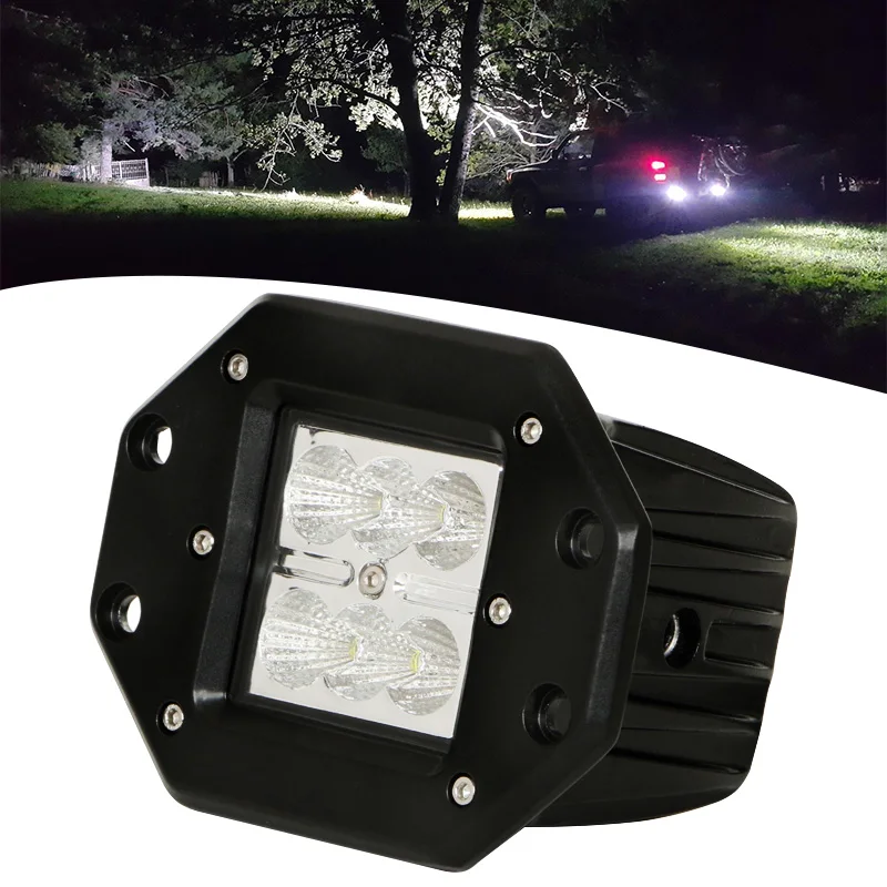 

18W Led Work Light Flush Mount Pods Car Lighting Square Flood Spot Driving for Offroad Trailer Tractor Pickup SUV 4WD 4x4