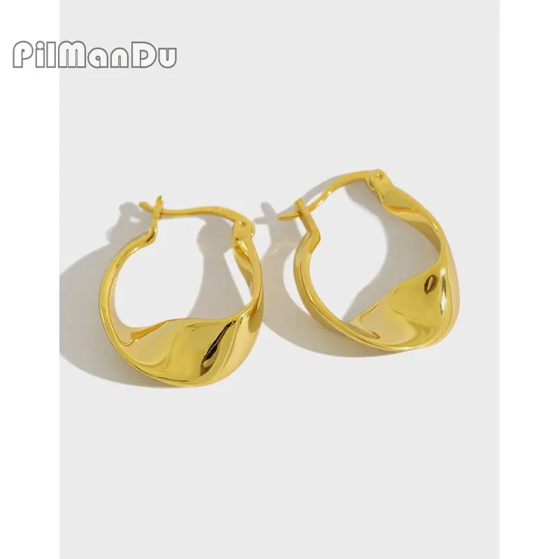 PilManDu S925 Sterling Silver Glossy Twisted Hoop Earrings For Women Metal Fashion Statement Dangle Earring Fine Jewelry 
PilManDu S925 Sterling Silver Glossy Twisted Hoop Earrings For Women Metal Fashion Statement Dangle Earring Fine Jewelry