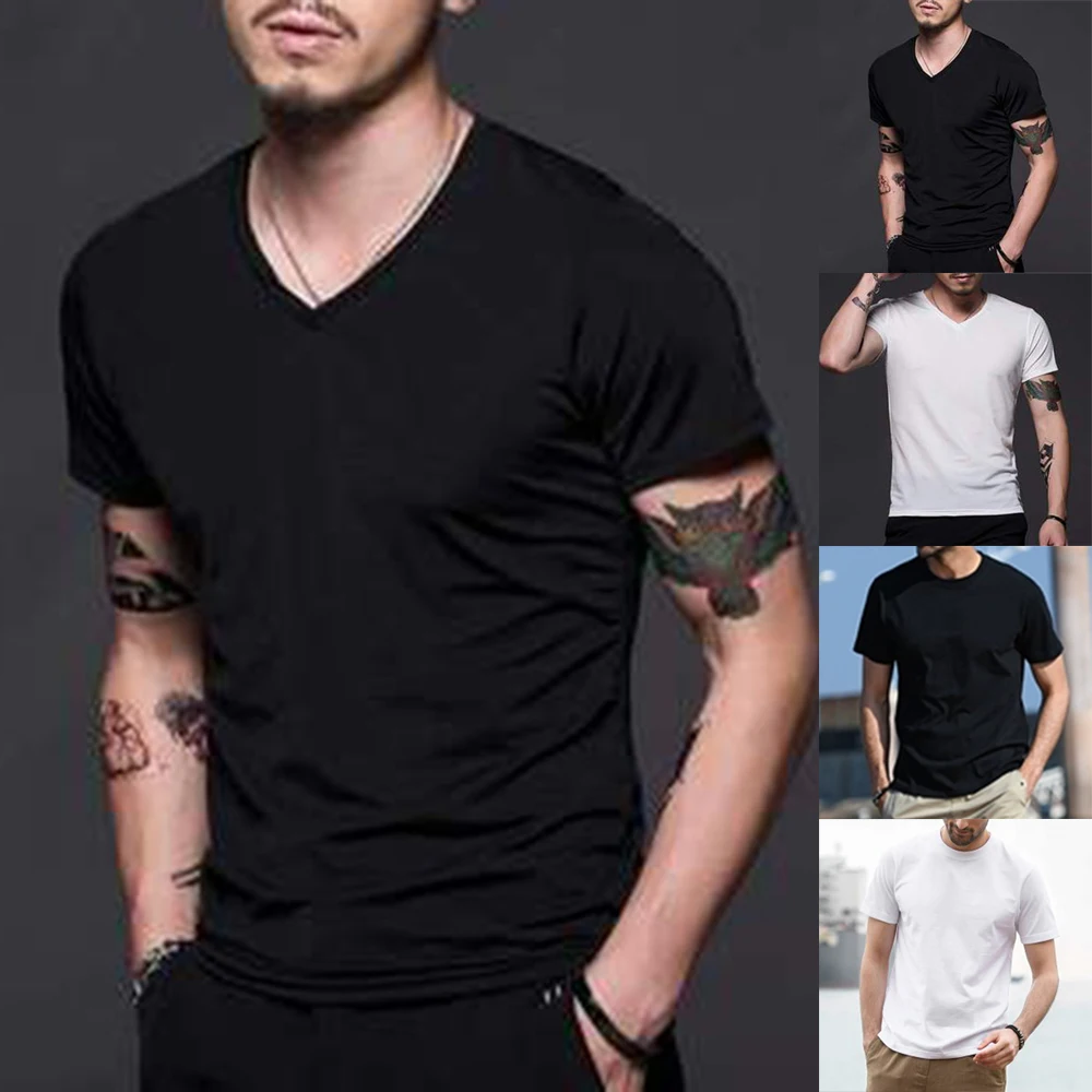 Summer Men's Short Sleeve V Neck T-Shirt Solid Color Casual Plain Gym Fitness Slimming Tee Top 2021
Summer Men's Short Sleeve V Neck T-Shirt Solid Color Casual Plain Gym Fitness Slimming Tee Top 2021
