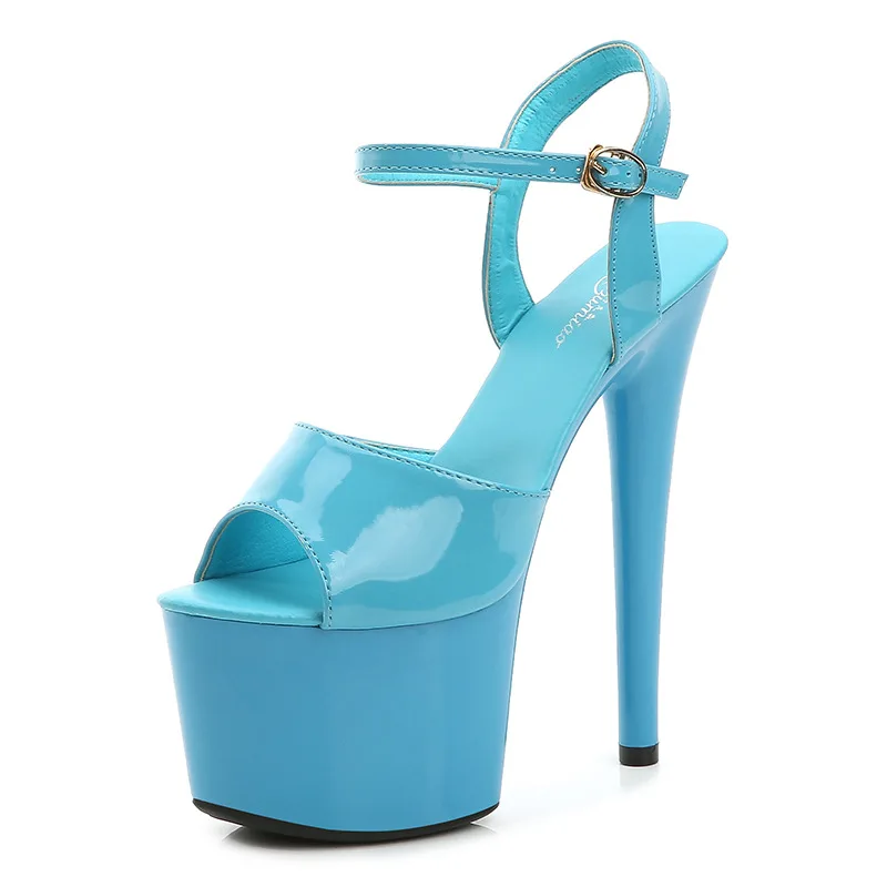 patent leather sandals, high heels, thin heel, sexy black waterproof platform