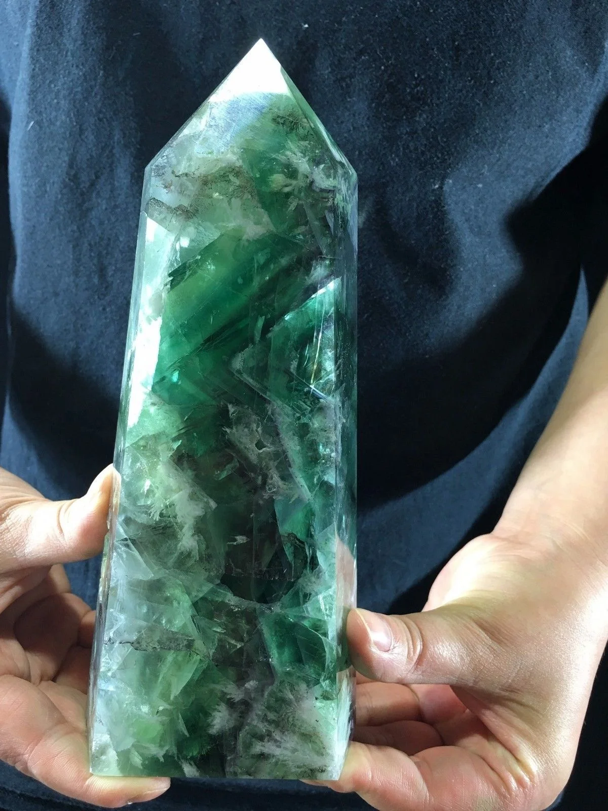 Натуральный зеленый флюорит обелиск кварцевый кристалл окончательная палочка