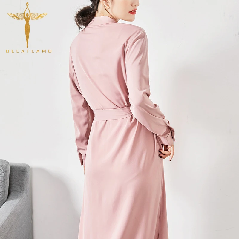 Satin Stand Collar Elegant Split Women Dress Single-Breasted Loose Female Dresses Lace-Up Long Sleeves Basic Solid Casual Dress
Satin Stand Collar Elegant Split Women Dress Single-Breasted Loose Female Dresses Lace-Up Long Sleeves Basic Solid Casual Dress