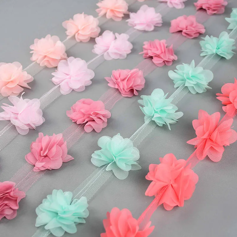 

2Yards 13 Colors 3D Chiffon Flowers Lace Trim Fabric Webbing Decoration Gift Ribbons DIY Craft Applique Trimming Sewing Supplies