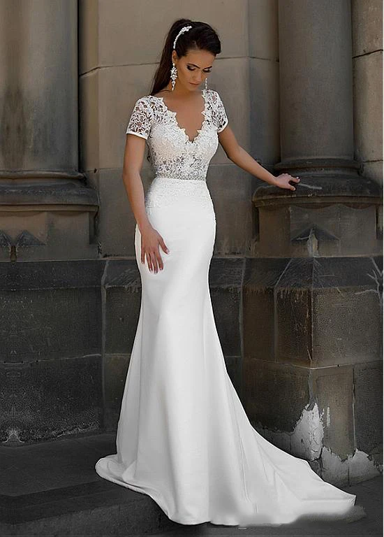 Elegant Lace Wedding Dress Vestidos de novia 2020 Simple Mermaid Bridal Dress V-Neck Sexy Romantic Floor Length Wedding Gowns
Elegant Lace Wedding Dress Vestidos de novia 2020 Simple Mermaid Bridal Dress V-Neck Sexy Romantic Floor Length Wedding Gowns