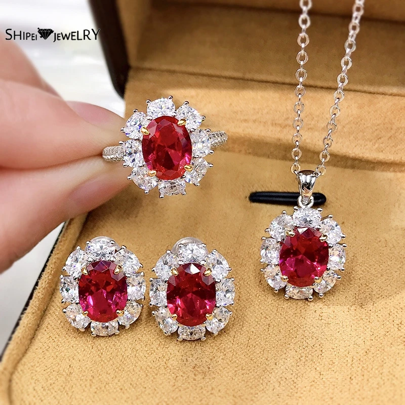 Shipei Luxury 925 Sterling Silver Oval Ruby Created Moissanite Gemstone Ring/Earrings/Pendant/Necklace Engagement Jewelry Set
Shipei Luxury 925 Sterling Silver Oval Ruby Created Moissanite Gemstone Ring/Earrings/Pendant/Necklace Engagement Jewelry Set