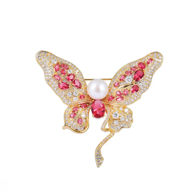 

Winter New Fashion Crystal Butterfly Brooch Jewelry For Women Cute Insect Corsage Designer CZ Stone Pearl Brooches Pins