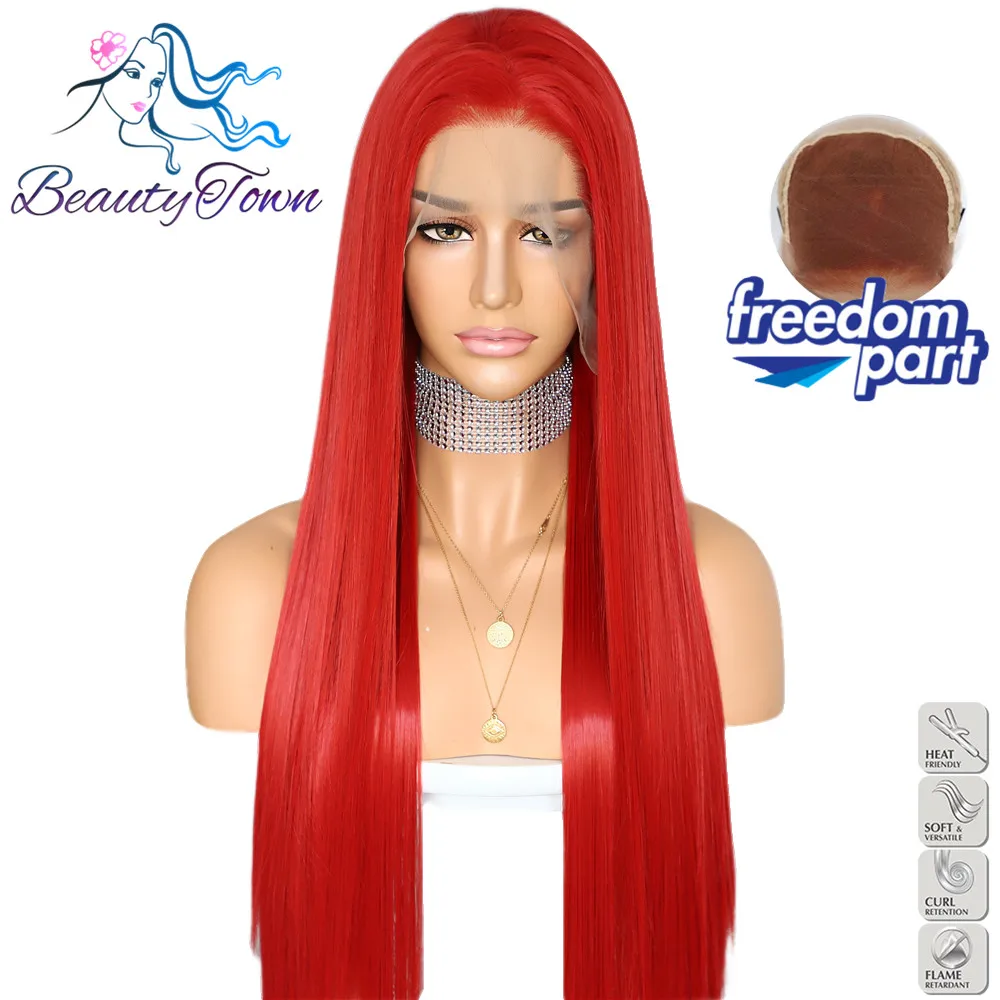 Большой кружевной парик beautycity Red 13x6 свободная часть термостойкие волосы с углом