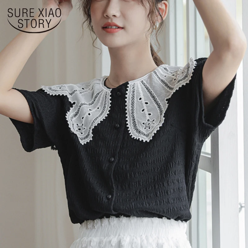 Casual Fashion Women Clothing 2021 Summer New Embroidered Women Shirts with Lace Single Breasted Black White Tops Blusas 14837
Casual Fashion Women Clothing 2021 Summer New Embroidered Women Shirts with Lace Single Breasted Black White Tops Blusas 14837