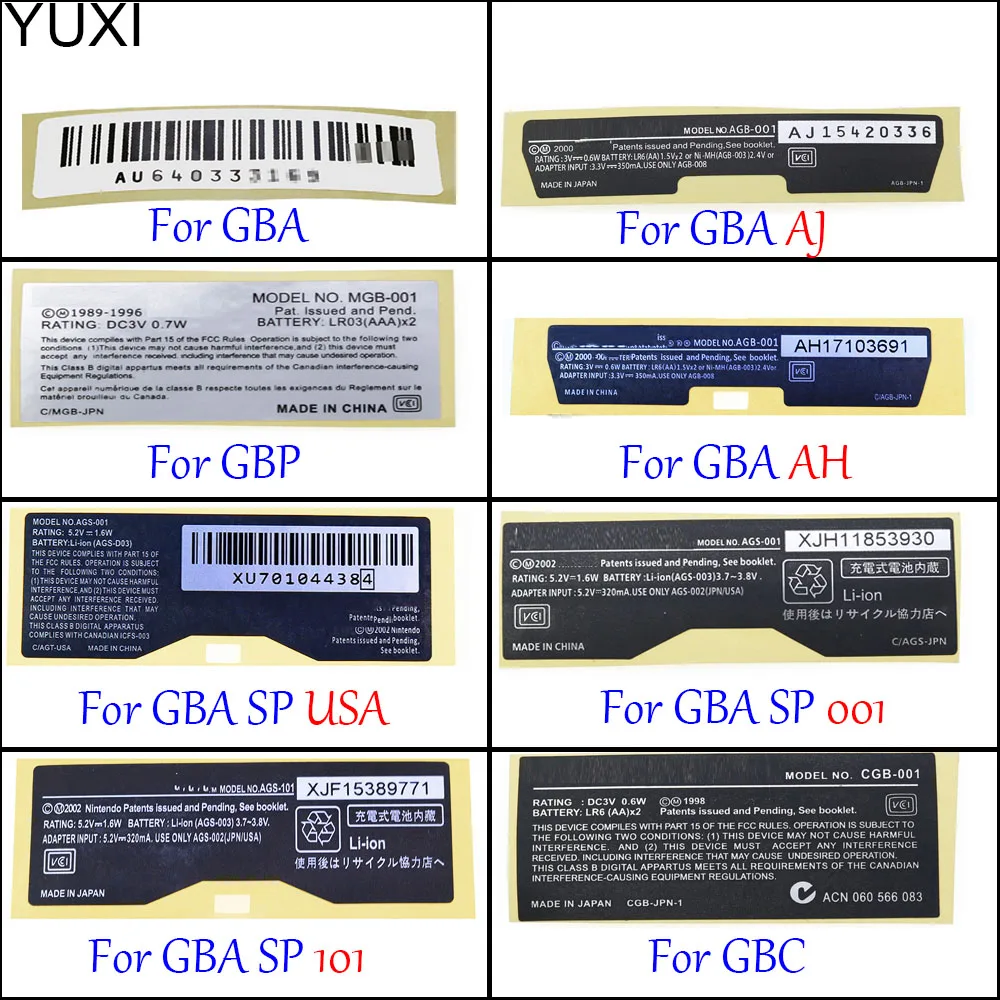 YUXI для GBP GBC GBA/AH GBA SP/USA/101 этикетка японская Nintendo Game Boy карманная Замена фотография |