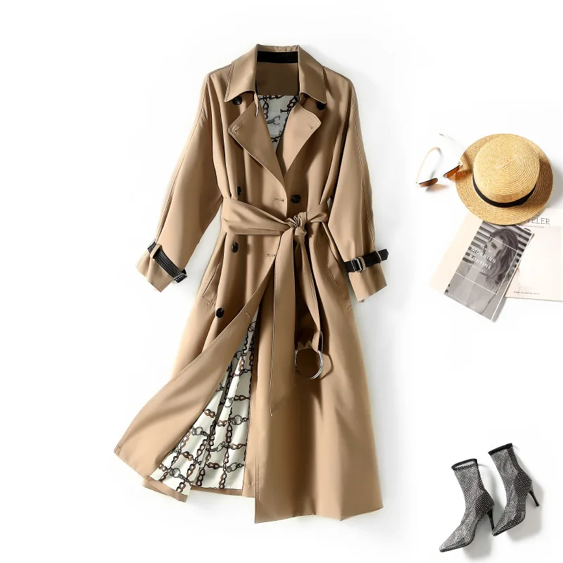 European and American women's wear new autumn 2022 Long sleeve double breasted belt chain printing Fashionable trench coat
European and American women's wear new autumn 2022 Long sleeve double breasted belt chain printing Fashionable trench coat