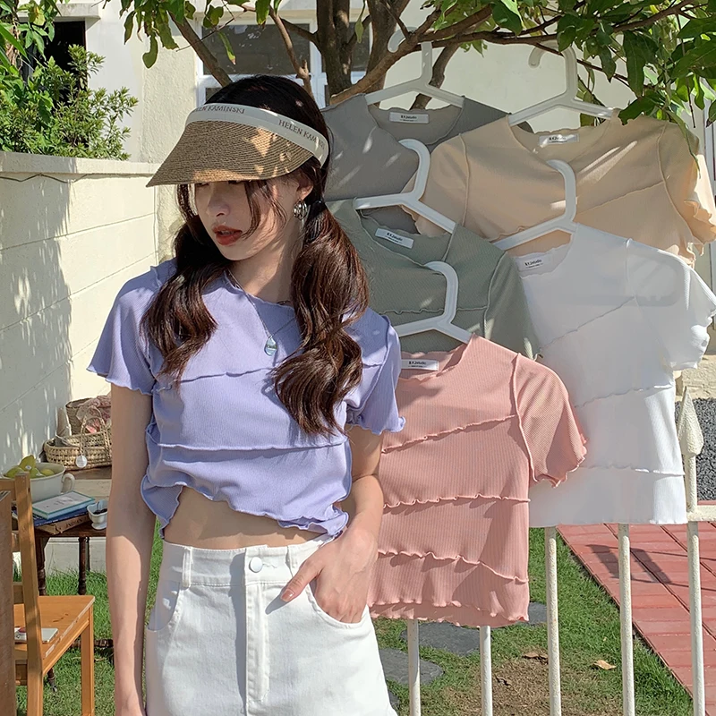 Stitching Fungus Round Neck Short-sleeved T-shirt Women Summer New Korean Style Slim Slim Short Top
Stitching Fungus Round Neck Short-sleeved T-shirt Women Summer New Korean Style Slim Slim Short Top