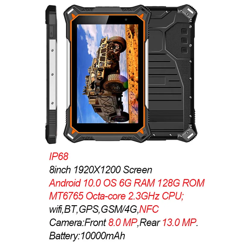 

Best Selling Rugged Android Tablet 8 Inch Industrial 6G RAM 128GB ROM 4G LTE IP68 Waterproof Shockproof With NFC Big Battery