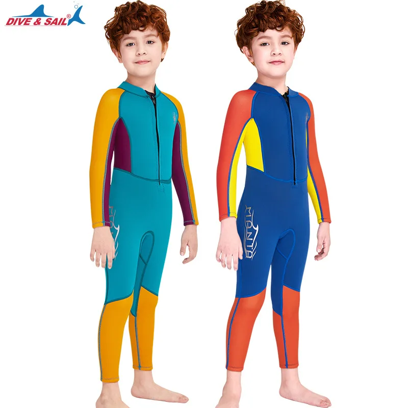 

Неопреновый цельный гидрокостюм для мальчиков, 2,5 мм, полноразмерный костюм для дайвинга для детей, мокрый костюм на молнии спереди, байдарк...