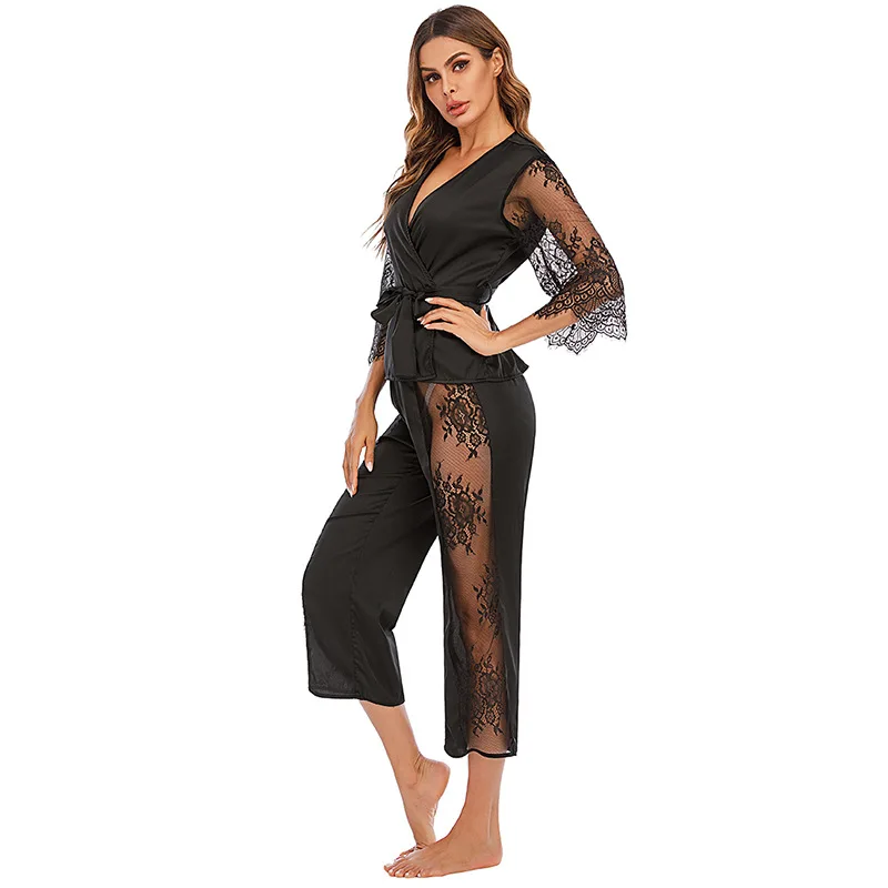 Home Service Plus Size Sexy Pajamas Lace Hollow Satin Bathrobe Ladies Hot Style 2-piece Set Pijama Feminino Women Sleepwear
Home Service Plus Size Sexy Pajamas Lace Hollow Satin Bathrobe Ladies Hot Style 2-piece Set Pijama Feminino Women Sleepwear