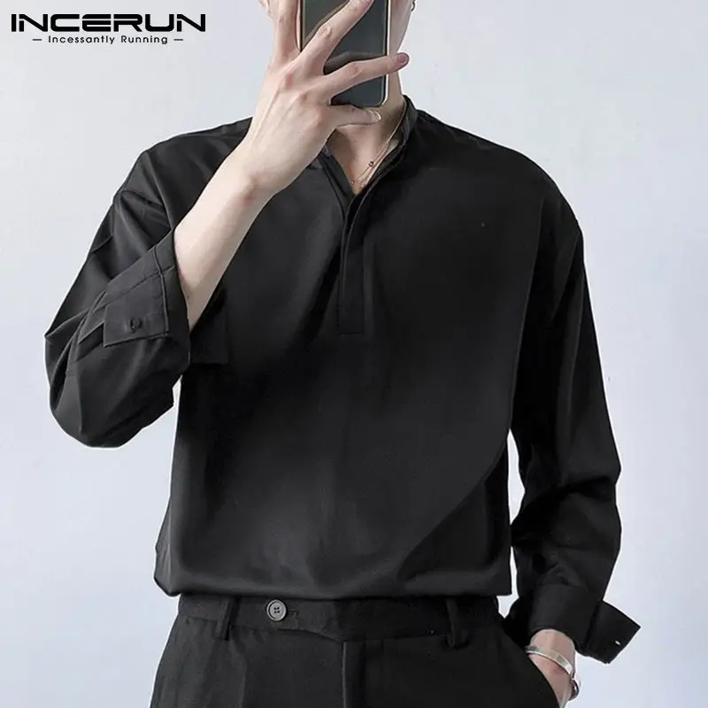 Men Casual Shirt Solid Color Stand Collar Korean Long Sleeve Streetwear Tops 2021 Breathable Leisure Men Clothing INCERUN S-3XL
Men Casual Shirt Solid Color Stand Collar Korean Long Sleeve Streetwear Tops 2021 Breathable Leisure Men Clothing INCERUN S-3XL