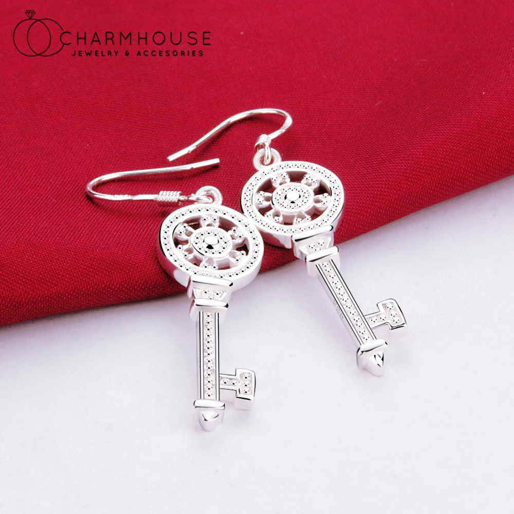 

Silver 925 Dangle Earrings For Women Round Key Drop Earing Brincos Femme Trendy Jewelry Accessories Christmas Gifts Bijoux