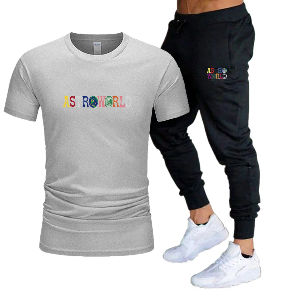 

ASTRWORLD Printing Oversized Summer Cotton T-shirt Streetwear Short Sleeve Custom Tracksuit Sets Sports Trousers Hip-Hop