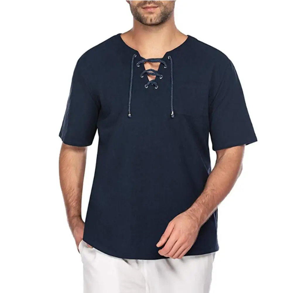 Casual Summer Men Solid Color Short Sleeve Bandage Pocket Linen T-shirt Top
Casual Summer Men Solid Color Short Sleeve Bandage Pocket Linen T-shirt Top