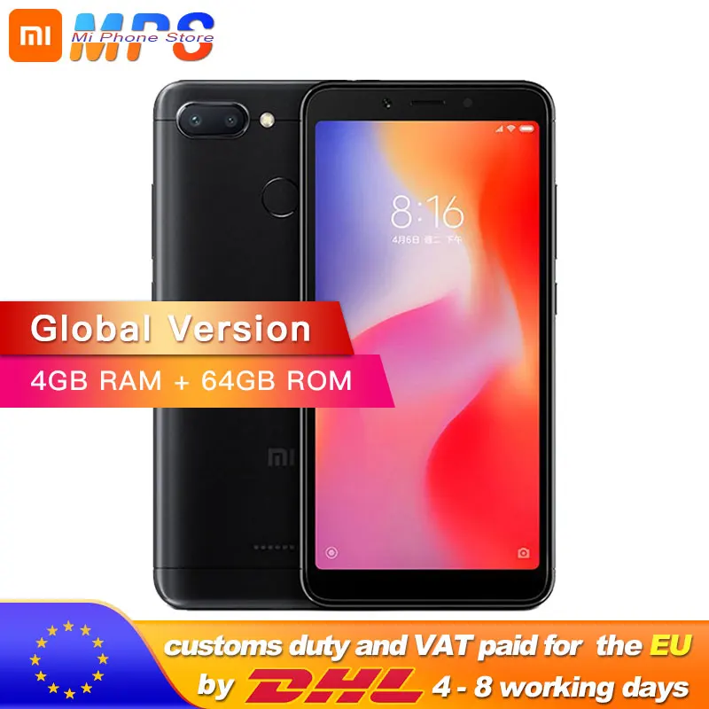 Глобальная версия Redmi 6 4 Гб 64 мобильный телефон Helio P22 Восьмиядерный 5 45 "18:9