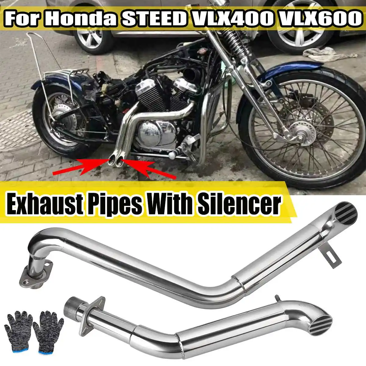 2x Motorcycle Exhaust Pipes With Silencer Pipes Muffler Full Exhaust System + Silencers For Honda STEED VLX400 VLX600 Stainless
2x Motorcycle Exhaust Pipes With Silencer Pipes Muffler Full Exhaust System + Silencers For Honda STEED VLX400 VLX600 Stainless