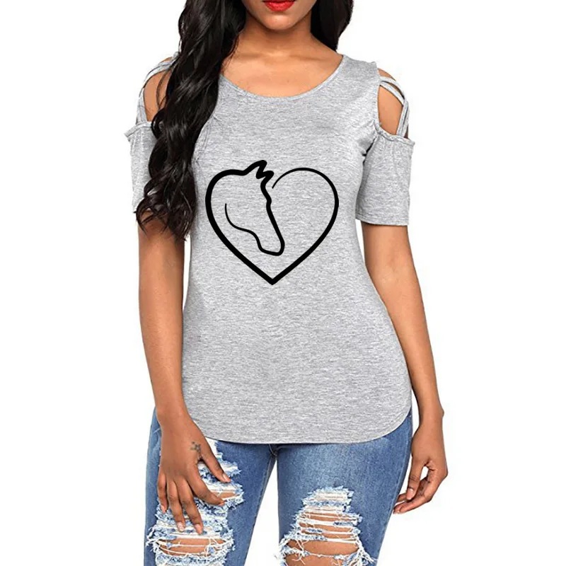 Fashion Streetwear Horse Heart-shaped Bandage Off Shoulder Print T-Shirt For Women Large Size Female Summer Top Tee Shirts Cute
Fashion Streetwear Horse Heart-shaped Bandage Off Shoulder Print T-Shirt For Women Large Size Female Summer Top Tee Shirts Cute