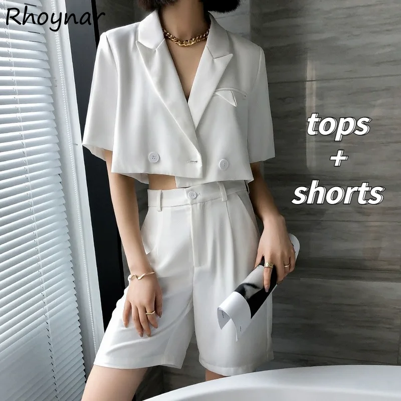 Sets Women 2 Pieces Single Button Notched Tops Shorts All-match Classy Korean Style Summer Office Outfits Solid Ladies New Hot
Sets Women 2 Pieces Single Button Notched Tops Shorts All-match Classy Korean Style Summer Office Outfits Solid Ladies New Hot