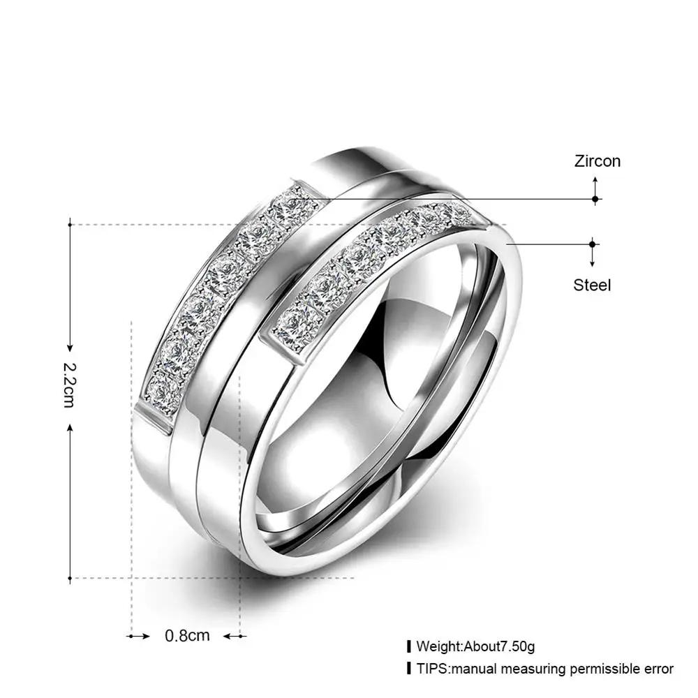 Romantic Fashion Graceful Noble Titanium Steel Ring for Lovers Engagement Party for Men with Shiny Rhinestones TGR098-A-8
Romantic Fashion Graceful Noble Titanium Steel Ring for Lovers Engagement Party for Men with Shiny Rhinestones TGR098-A-8