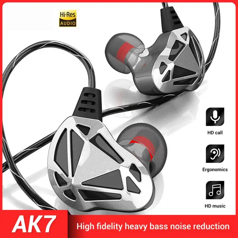 

New AK7 Dynamic HIFI Bass Headphone In-Ear 3.5MM Wired Earphones Metal Music Earpiece With Mic for Xiaomi Samsung fone de ouvido