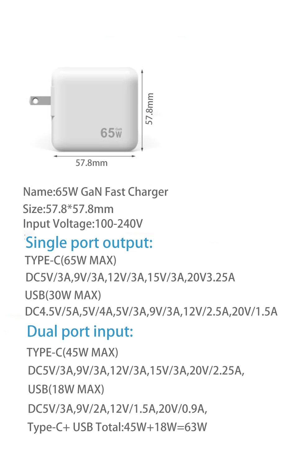 65W GaN Charger Quick Charge 3.0 Type C PD USB Charger Portable Charging For IPhone Samsung Huawei Laptop US EU UK Plug Adapter
65W GaN Charger Quick Charge 3.0 Type C PD USB Charger Portable Charging For IPhone Samsung Huawei Laptop US EU UK Plug Adapter