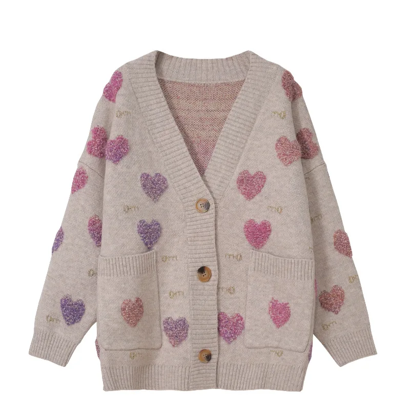 Autumn Winter Embroidery Loving Heart Jacquard Cardigans Basic Lady Sweater Single Breasted Pockets Women Loose V-Neck Jumpers
Autumn Winter Embroidery Loving Heart Jacquard Cardigans Basic Lady Sweater Single Breasted Pockets Women Loose V-Neck Jumpers