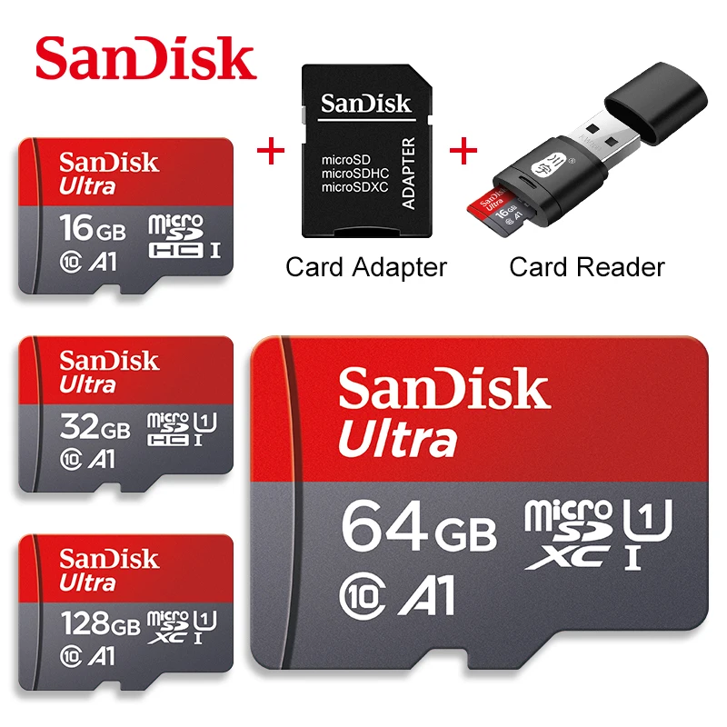 

Sandisk Ultra microSD 16GB 32GB 64GB 128GB Class10 Memory Card Card SD/TF Flash Card + adapter + card reader Standard Shipping