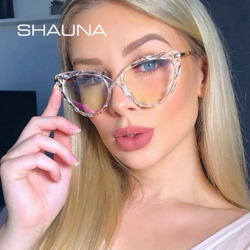 Женские очки кошачий глаз SHAUNA оправа для очков с алмазным покрытием и пружинными