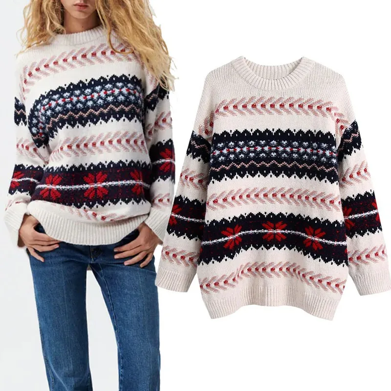 Za 2021 Winter Oversized Knit Sweater Women Long Sleeve Vintage Jacquard Sweaters Loose Jumper Chic Female Warm Knitted Pullover
Za 2021 Winter Oversized Knit Sweater Women Long Sleeve Vintage Jacquard Sweaters Loose Jumper Chic Female Warm Knitted Pullover