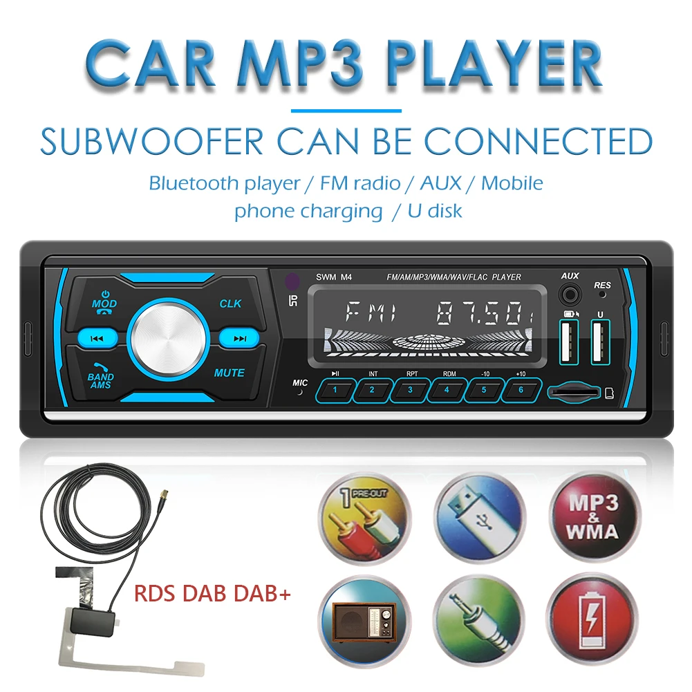

1Din dual USB Car Radio Stereo MP3 Car Multimedia Player USB AUX FM AM RDS DAB Radio Receiver TF Card In Dash Head Unit colorful