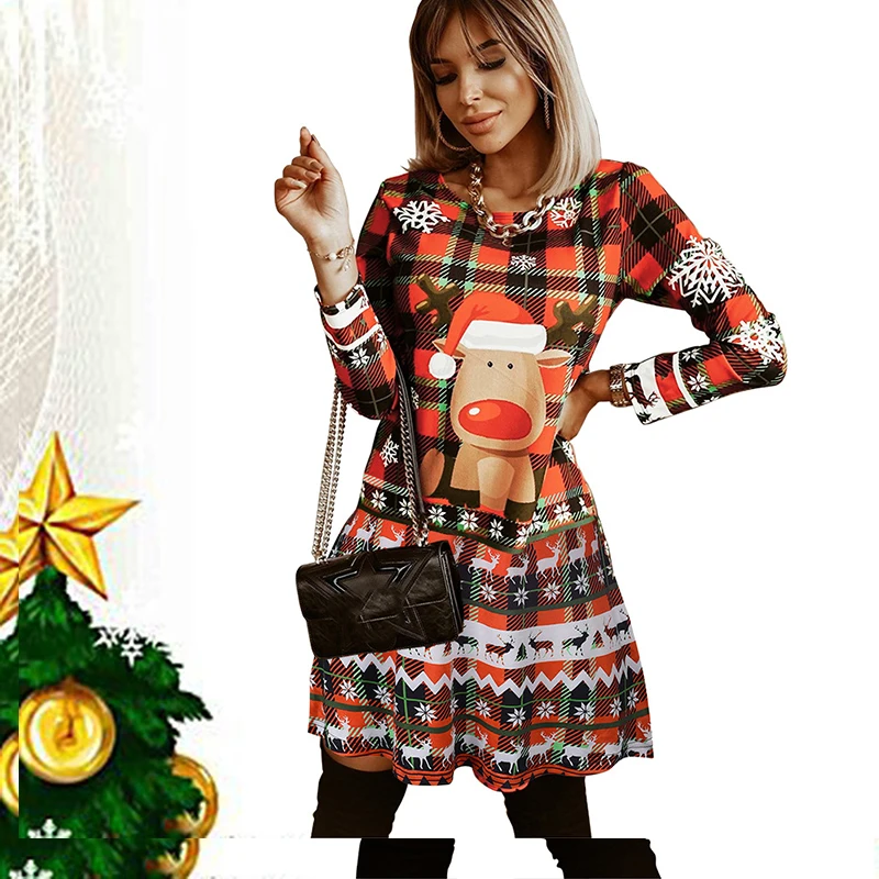 Christmas Elk Printing Slim Dress Women O-Neck Long-Sleeve A Line Autumn Office Party Draped Mini Dress Female Loose Dresses
Christmas Elk Printing Slim Dress Women O-Neck Long-Sleeve A Line Autumn Office Party Draped Mini Dress Female Loose Dresses