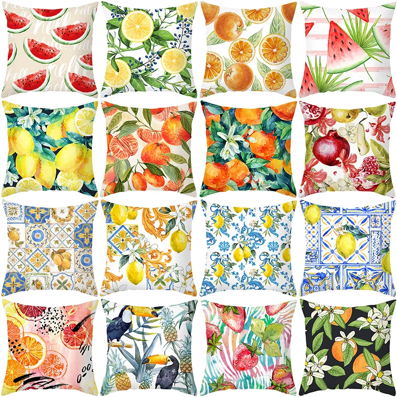 Summer Fruit Cushion Cover 45X45 Lemon Orange Strawberry Watermelon Decorative Pillowcase Polyester Sofa Cushions Home Decor | Дом и сад