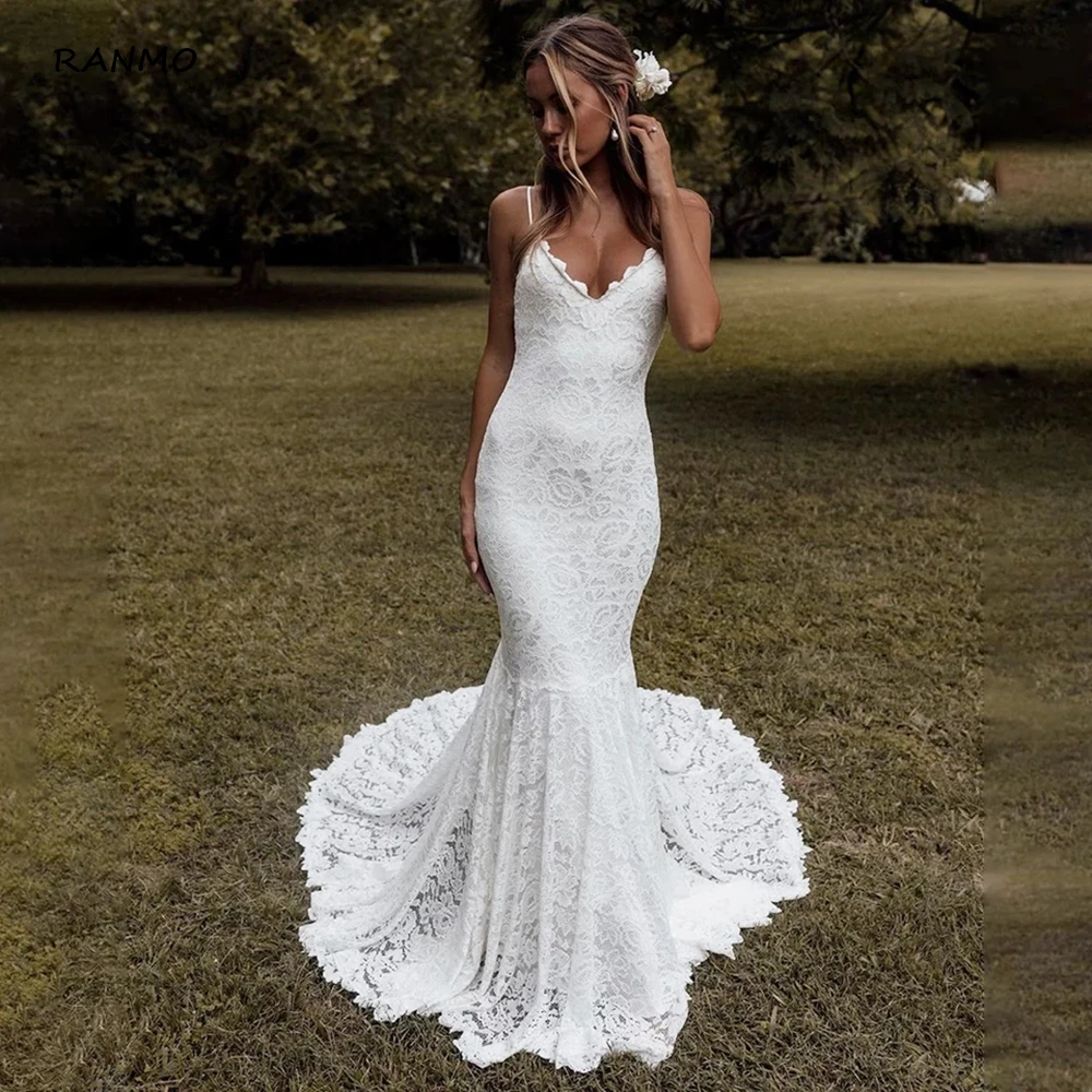 Boho Mermaid Wedding Dresses Spaghetti Straps Lace Backless Beach Sexy V-Neck Bohemian Bridal Gowns Elegant Vestidos De Noiva
Boho Mermaid Wedding Dresses Spaghetti Straps Lace Backless Beach Sexy V-Neck Bohemian Bridal Gowns Elegant Vestidos De Noiva