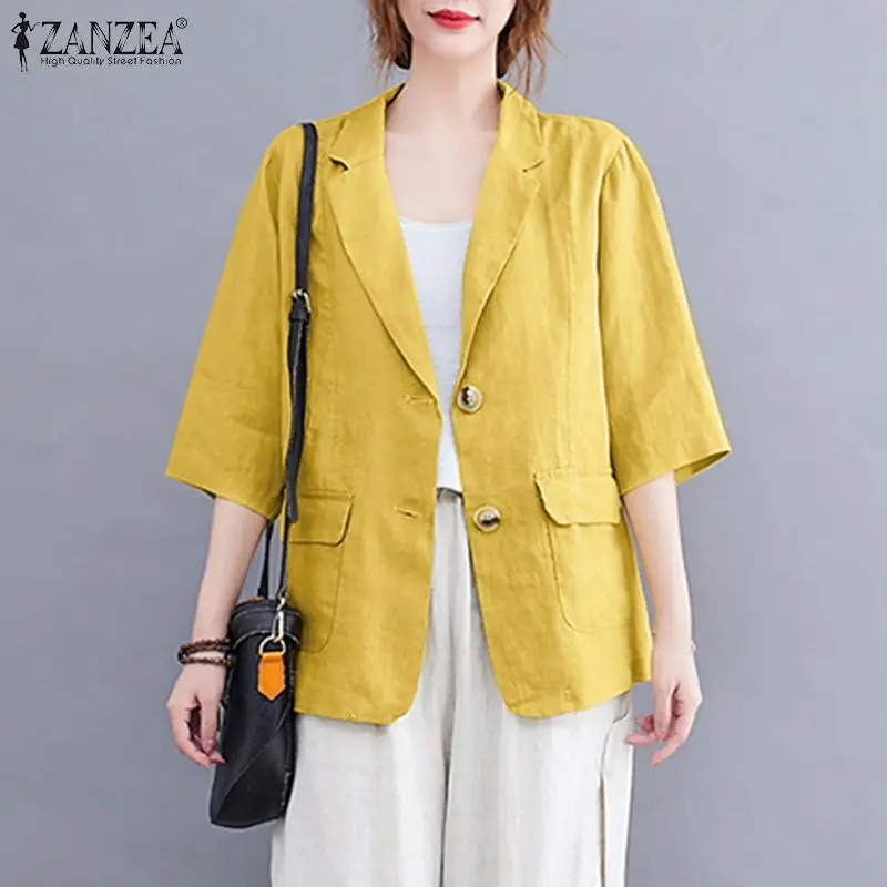 Casual Elegant Lapel Button Thin Coats Vintage Solid Button Down OL Tunic Jackets ZANZEA Summer Women Cotton 3/4 Sleeve Blazer
Casual Elegant Lapel Button Thin Coats Vintage Solid Button Down OL Tunic Jackets ZANZEA Summer Women Cotton 3/4 Sleeve Blazer