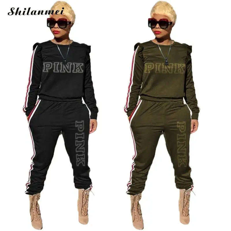 Street Two 2 Piece Set Women Pink Letter Print Long Sleeve Top and Pants Sweat Suits 2021 Spring Fall Outfits Casual Sets Femme 
Street Two 2 Piece Set Women Pink Letter Print Long Sleeve Top and Pants Sweat Suits 2021 Spring Fall Outfits Casual Sets Femme