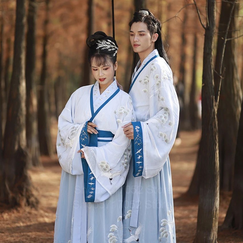 Chinese Folk Dance Costume for Women Men Traditional Street Couple Hanfu Dress Embroidery Kimono Skirt Fairy Set Vintage Vestido |