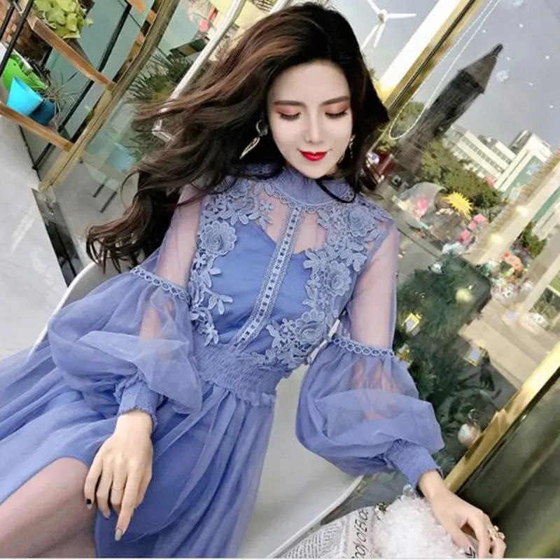 Stand-Neck Long-Sleeved Party Dresses Women Sweet Mesh Streetwear Dress Female 2020 Summer Lace Dress Vestidos
Stand-Neck Long-Sleeved Party Dresses Women Sweet Mesh Streetwear Dress Female 2020 Summer Lace Dress Vestidos