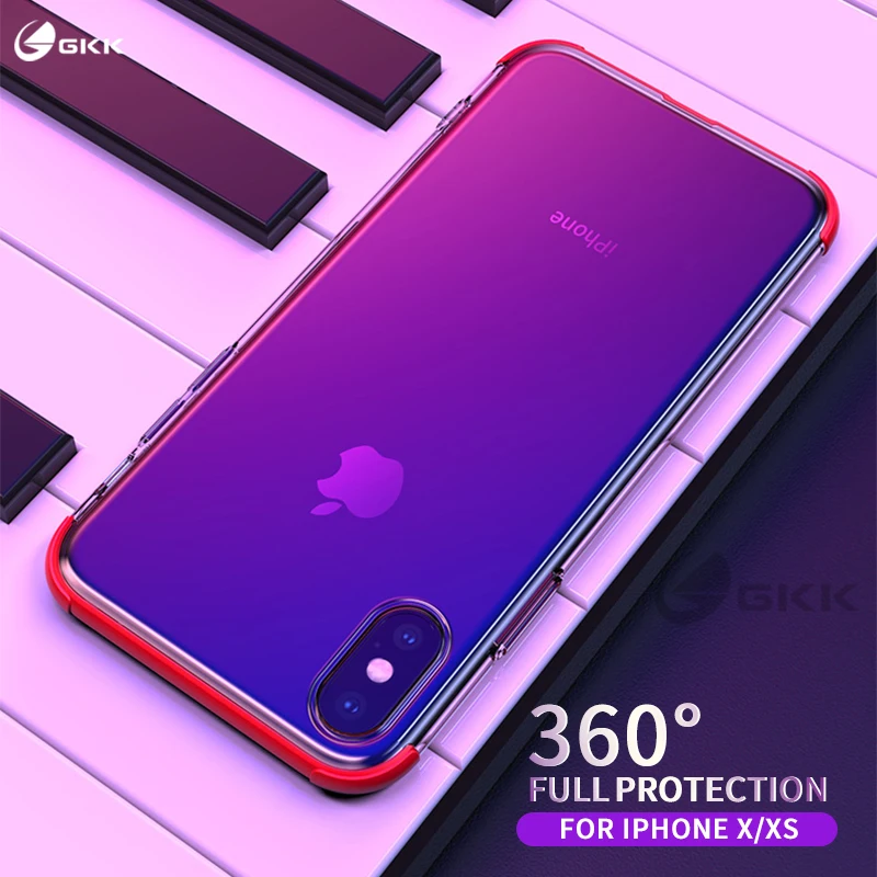 Оригинальный чехол GKK для Apple iPhone X XS 360 встроенный протектор экрана прозрачный ПК
