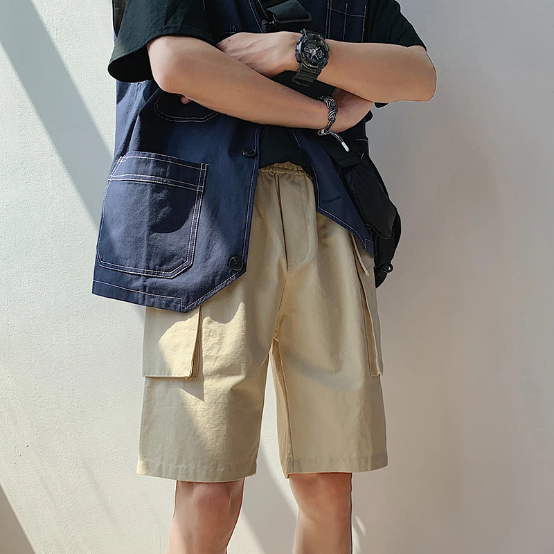 Новинка лета 2020 популярные японские однотонные шорты с большими карманами