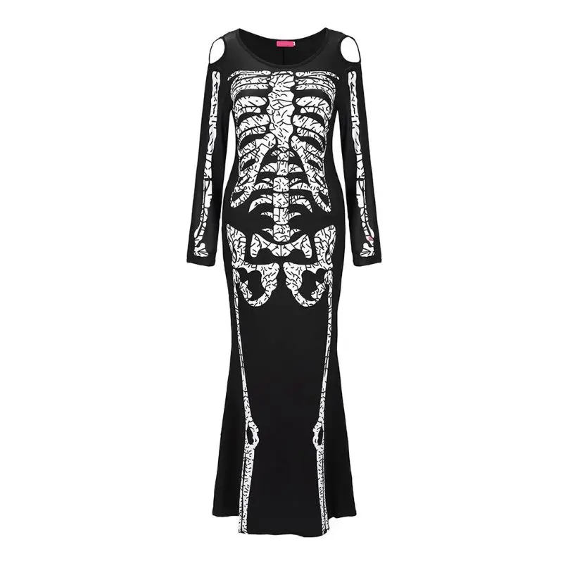 Women Halloween Long Sleeve Bodycon Maxi Fishtail Dress Scary Skull Skeleton Print Sexy Cold Shoulder Cosplay Party Wear
Women Halloween Long Sleeve Bodycon Maxi Fishtail Dress Scary Skull Skeleton Print Sexy Cold Shoulder Cosplay Party Wear