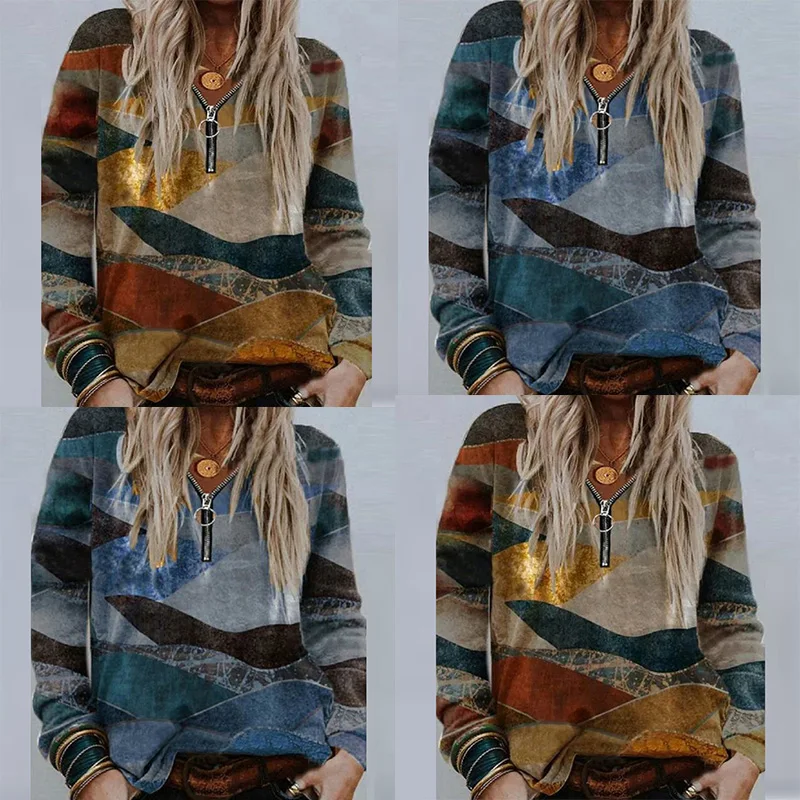 Fashion New Women's Shirts Elegant V-Neck Zipper Patchwork Female Pullover Shirt Spring Casual Long Sleeve Printed Lady Shirt
Fashion New Women's Shirts Elegant V-Neck Zipper Patchwork Female Pullover Shirt Spring Casual Long Sleeve Printed Lady Shirt