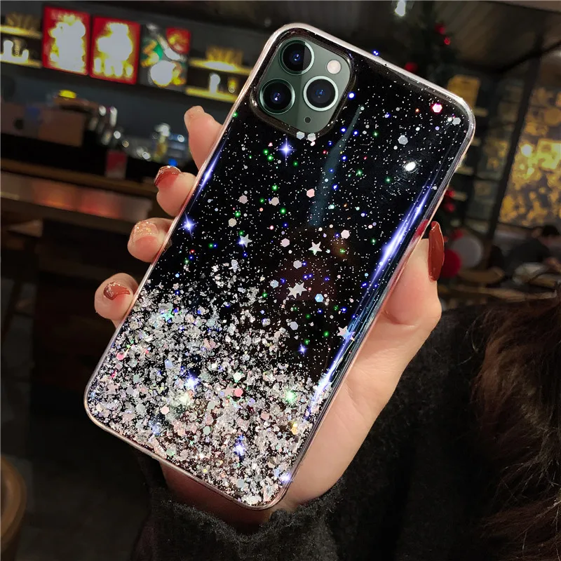 Роскошный блестящий чехол для iphone X XR 11 Pro XS MAX 6 6S 7 8 Plus прозрачный мягкий из ТПУ |