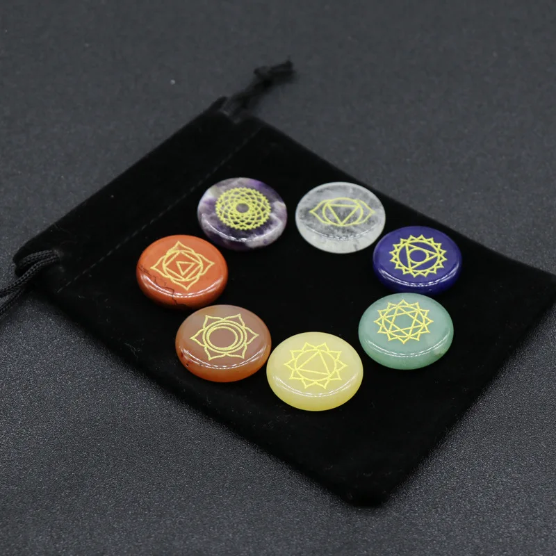 7pcs Chakra Stones Reiki Healing Crystal Engraved Chakra Symbols Holistic Balancing Polished Palm Natural Stones Gift Bag
7pcs Chakra Stones Reiki Healing Crystal Engraved Chakra Symbols Holistic Balancing Polished Palm Natural Stones Gift Bag